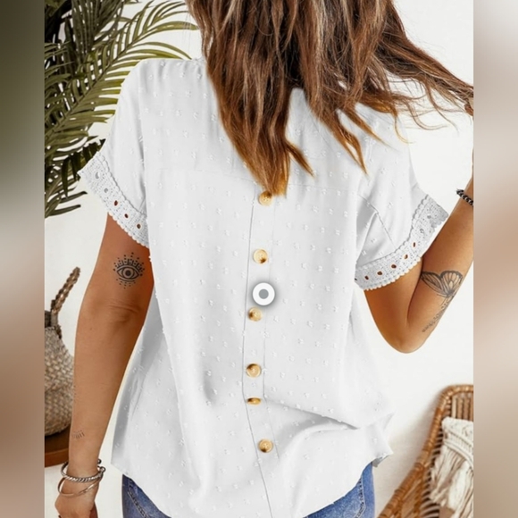 Womens Lace Crochet Chiffon Blouse Top - Picture 2 of 3